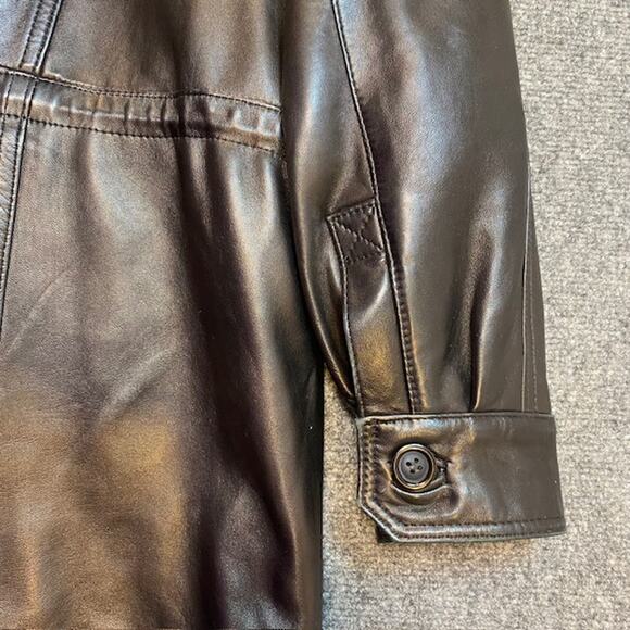 Vintage 90s Barcelino Black Leather Car Coat Men 42 Overcoat Soft Lamb MidLength - Picture 12 of 12